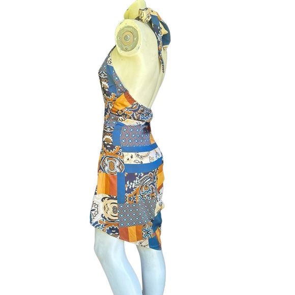 Princess Polly "Jenna" Bandana Patchwork Halter Cutout Satin Mini Dress Size 6 - Picture 12 of 14